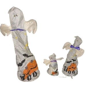 Vintage Halloween 3 Ghost White Outdoor Decorations Garden Stakes  Light Up RARE
